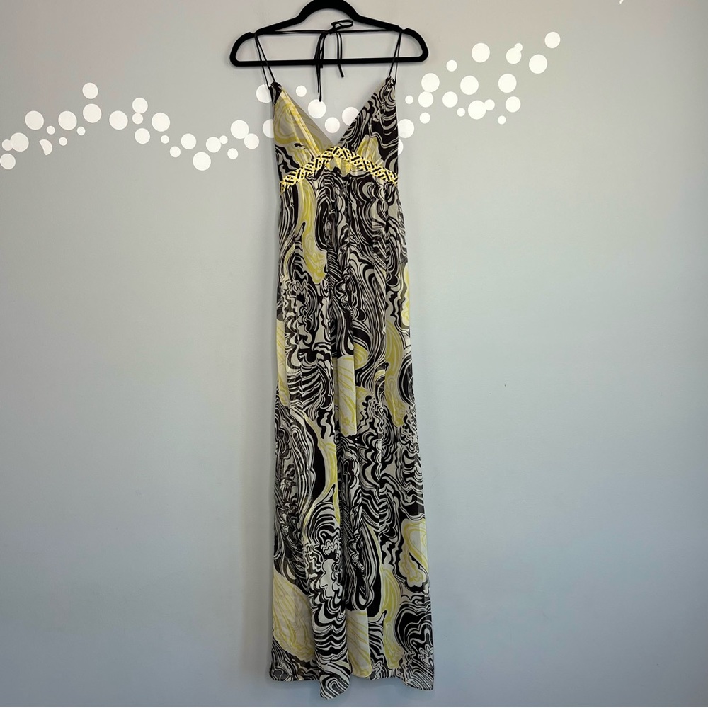 Laundry By Shelli Segal Halter Silk Braided Maxi Dress Size 2